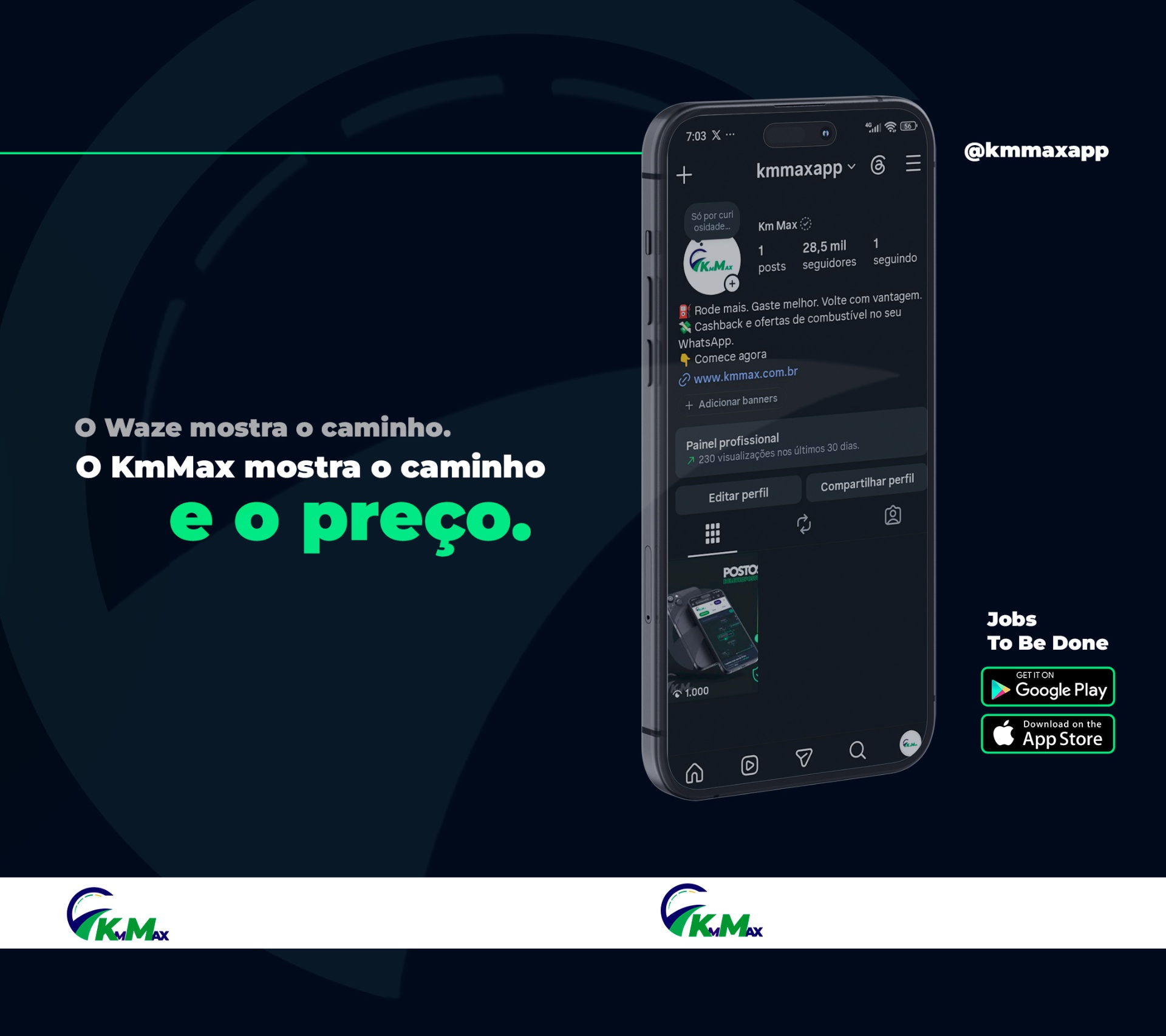 O KmMax mostra o caminho e o preço